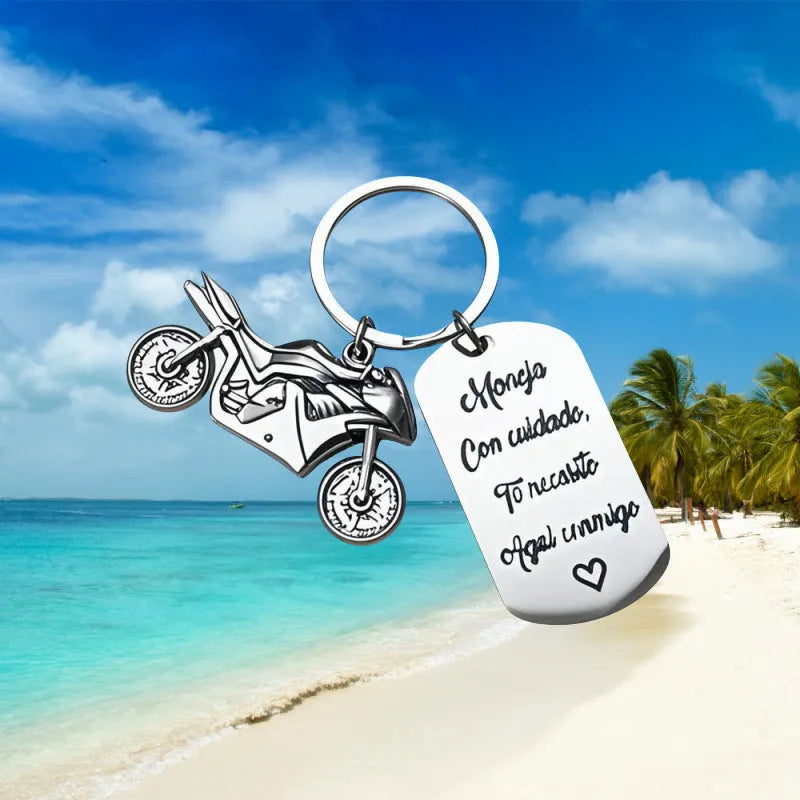Stainless steel motorcycle key ring with modern simple design and flannel storage bag