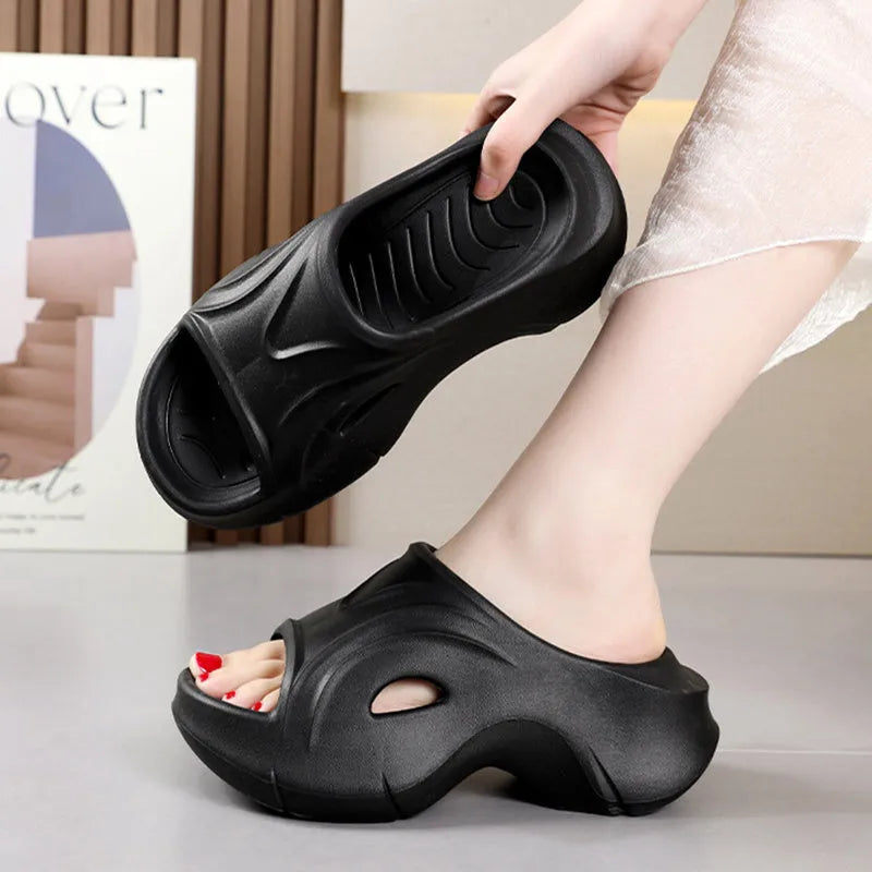 Women's thick-soled EVA slippers in white, black, and rose red colours