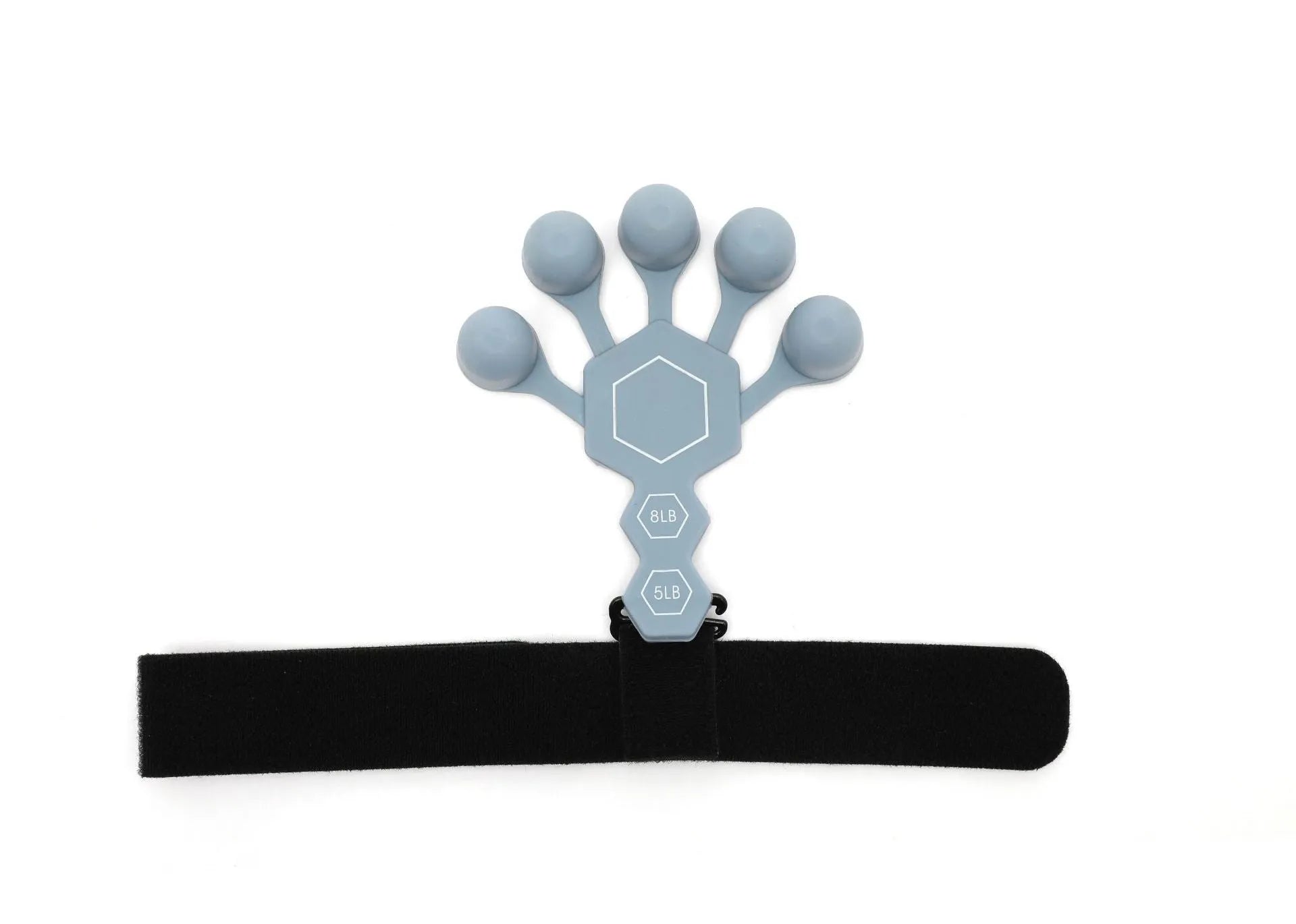 Grey silicone hand trainer brace with 5-finger design for adult rehabilitation and strength training