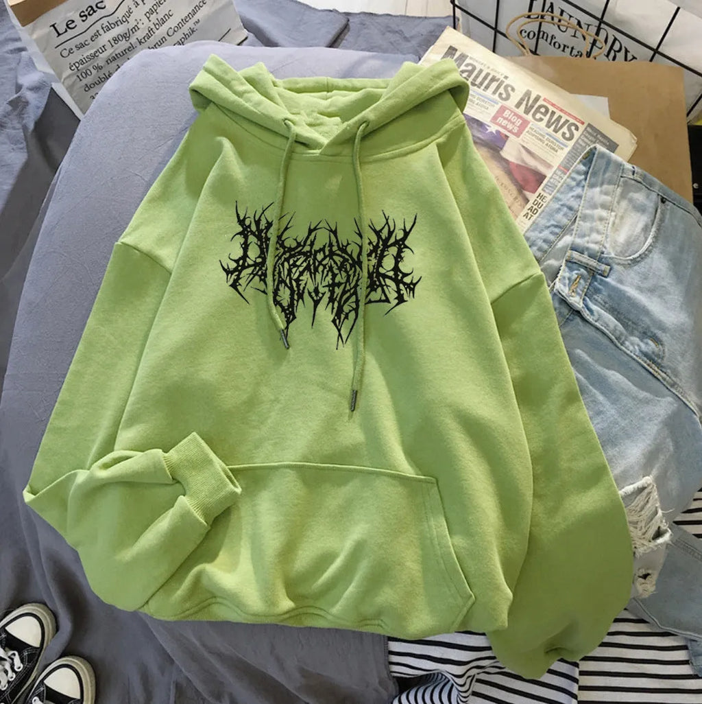 Men's and women's loose street hipster hoodie with letter print in cobweb-black colour