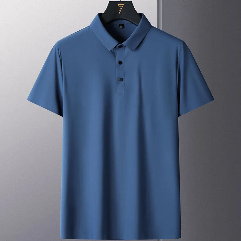 Men's solid colour non-iron short sleeve business casual shirt on a hanger