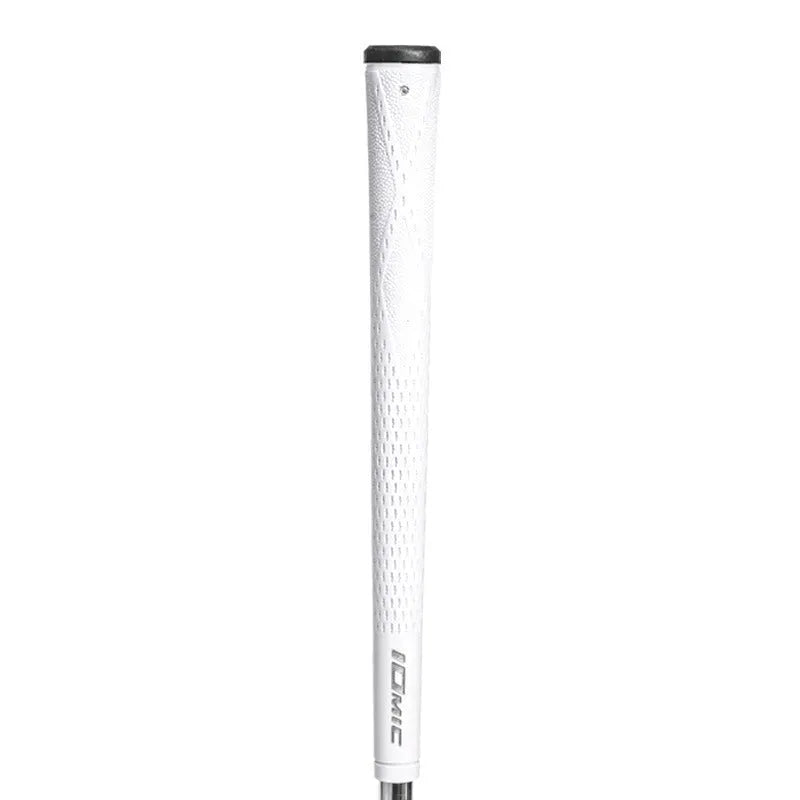 TPE golf club grip in assorted colours including pink, red, and black with blue head on a club shaft.