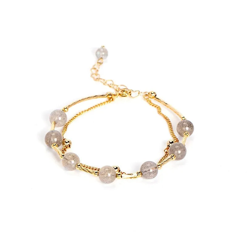 Double-layer crystal bracelet with moonstone accents in electroplated moonlight copper finish