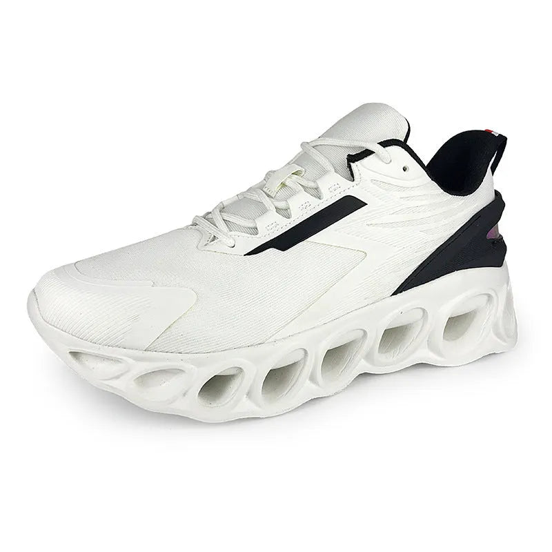 Men's casual breathable sports shoes in black with mesh upper, round toe, and front lace-up design