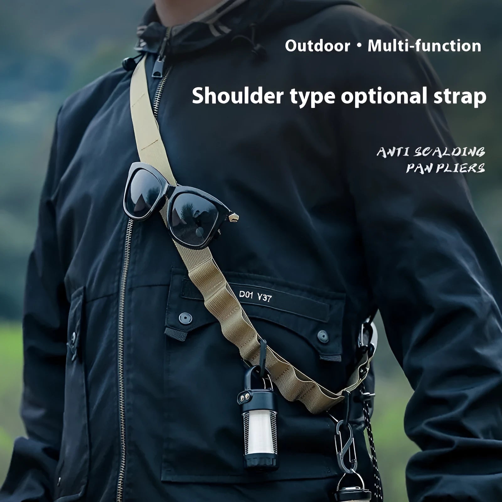 Black or khaki 130cm heavy-duty polyester outdoor storage belt for multifunctional hanging and organisation