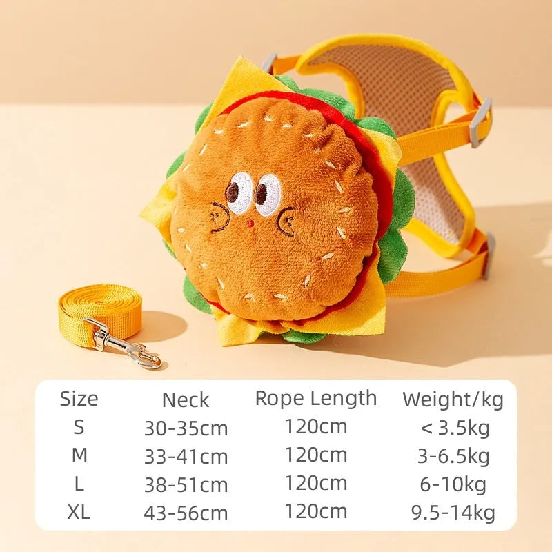 Cartoon hamburger design adjustable escape-proof vest leash for dog with backpack
