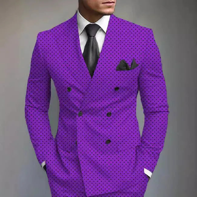Men's printed split suit jacket, long sleeve, straight hem, polyester lining, available in multiple colours