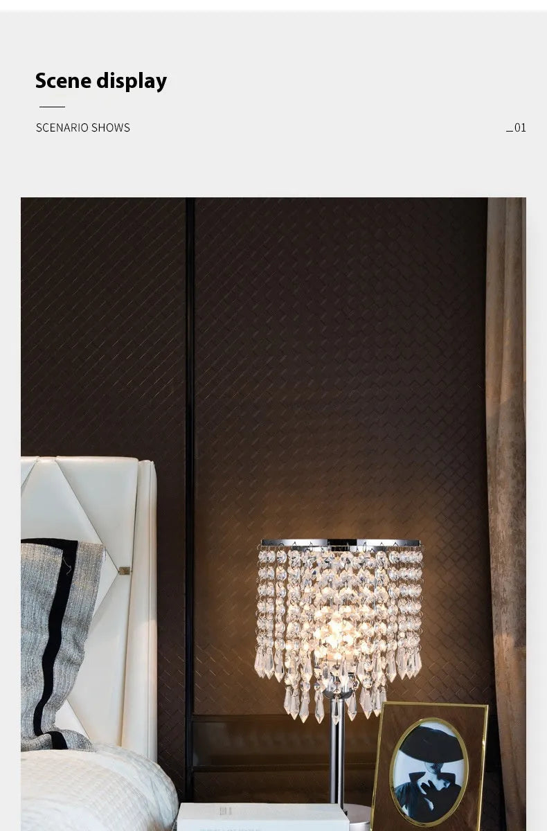 Rechargeable crystal decorative table lamp, 20x42cm, modern simplicity style, with UK EU US AU plug options.