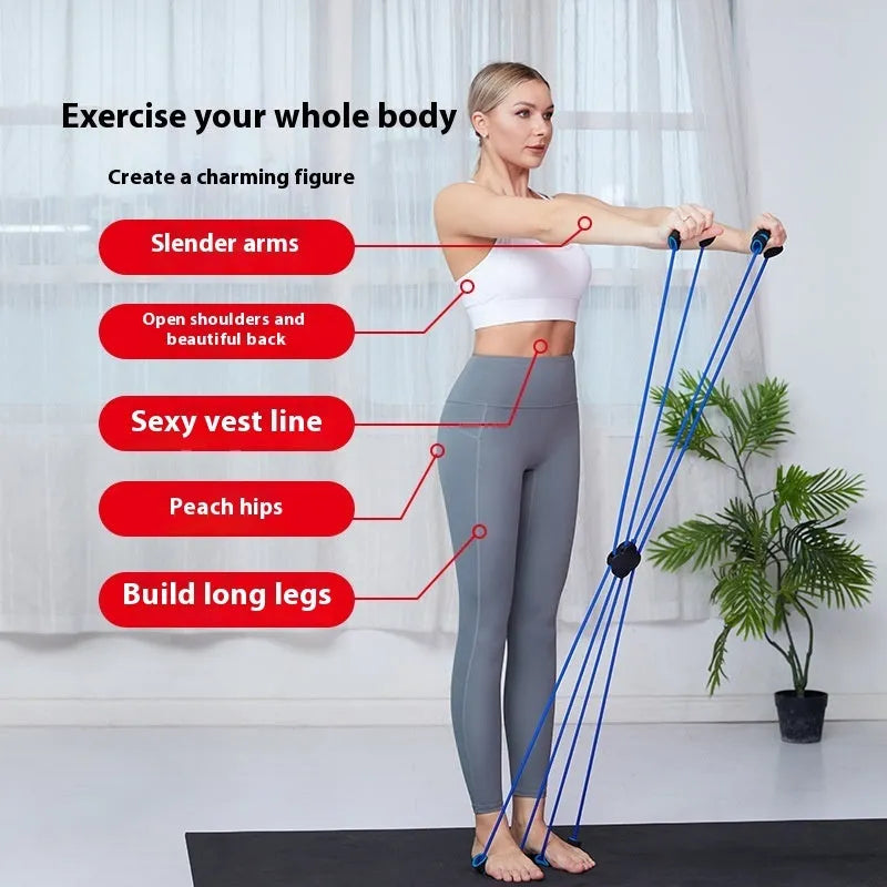 Blue eight character shaped TPR resistance puller for shoulder and back fitness exercises.