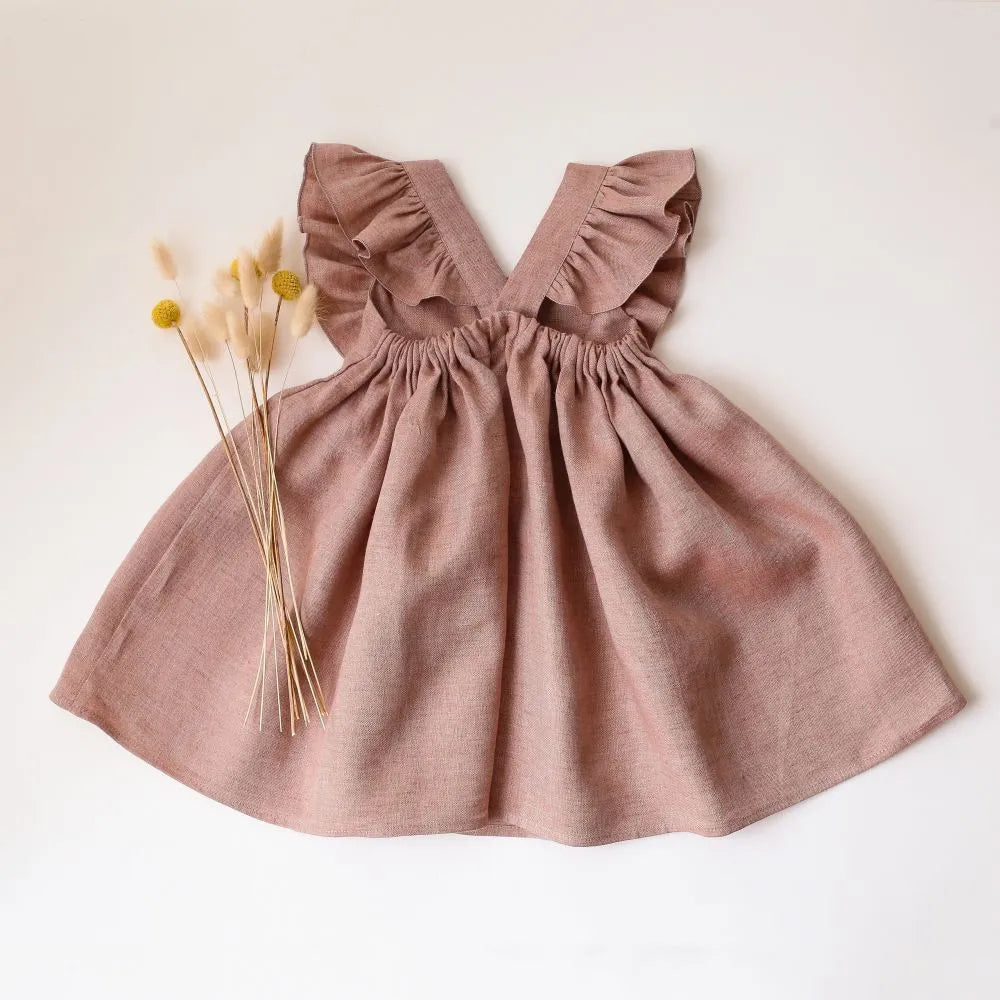 Baby girl's summer cotton A-line suspender dress in green, pink, or plaid for heights 73-110cm