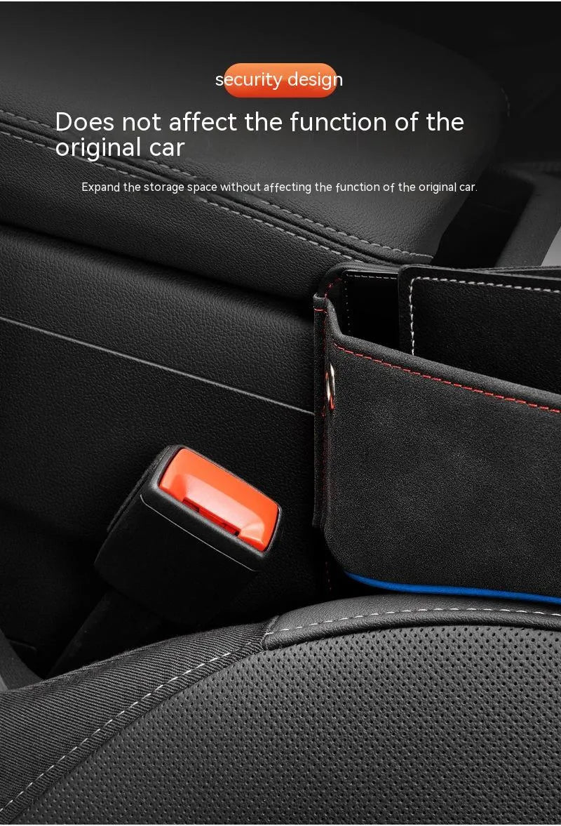 Leather car seat storage box in suede colour options for vehicle organisation
