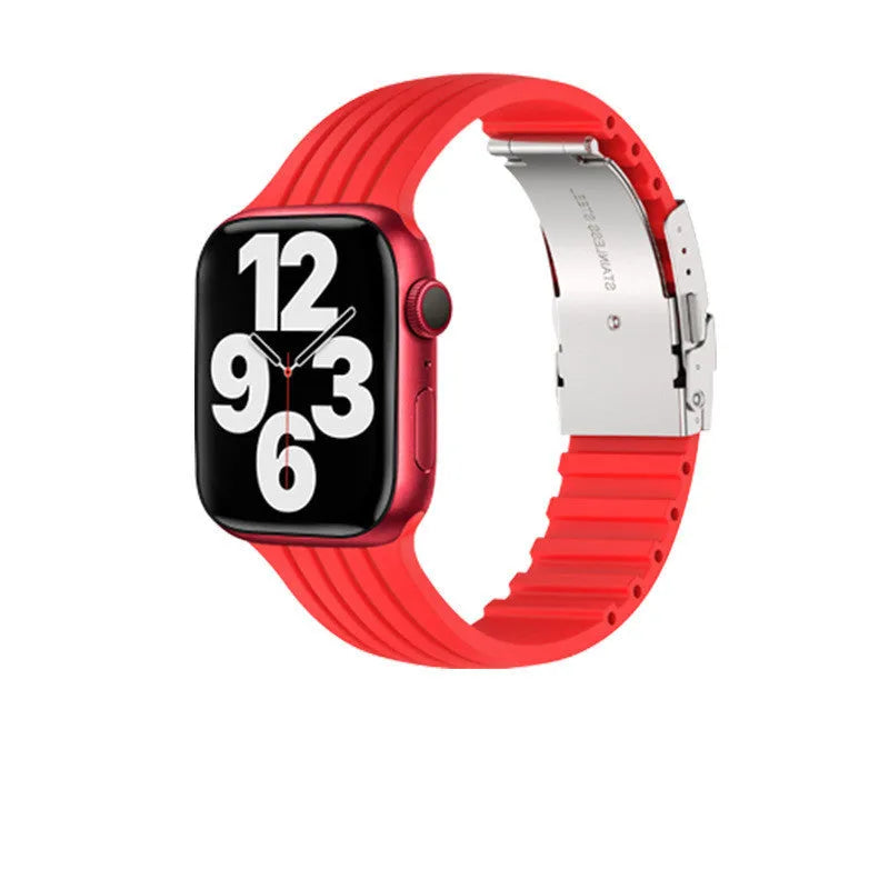 Silicone stripe iWatch strap in black, compatible with 38/40/41mm or 42/44/45mm models