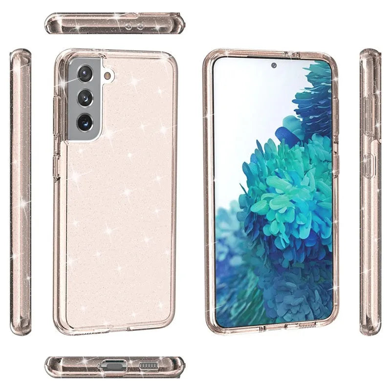 Samsung Galaxy phone case in TPU and PC hard-shell design, drop-resistant and shockproof, shown in flash grey.