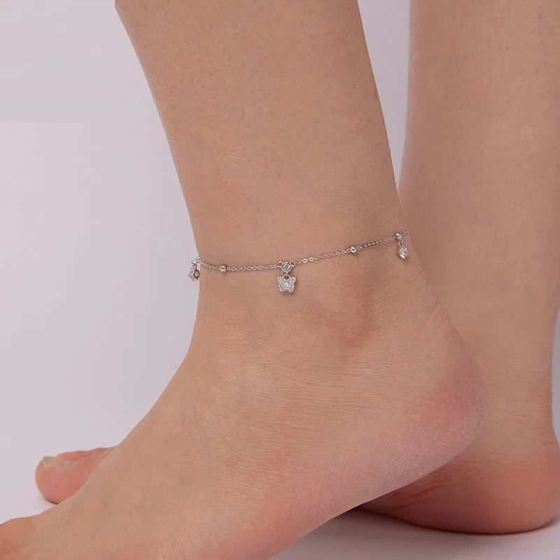 Adjustable 925 silver butterfly anklet for women with simple all-match design and BST012 colour option