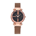 Women's quartz wristwatch with magnet band in choice of six colours on wrist