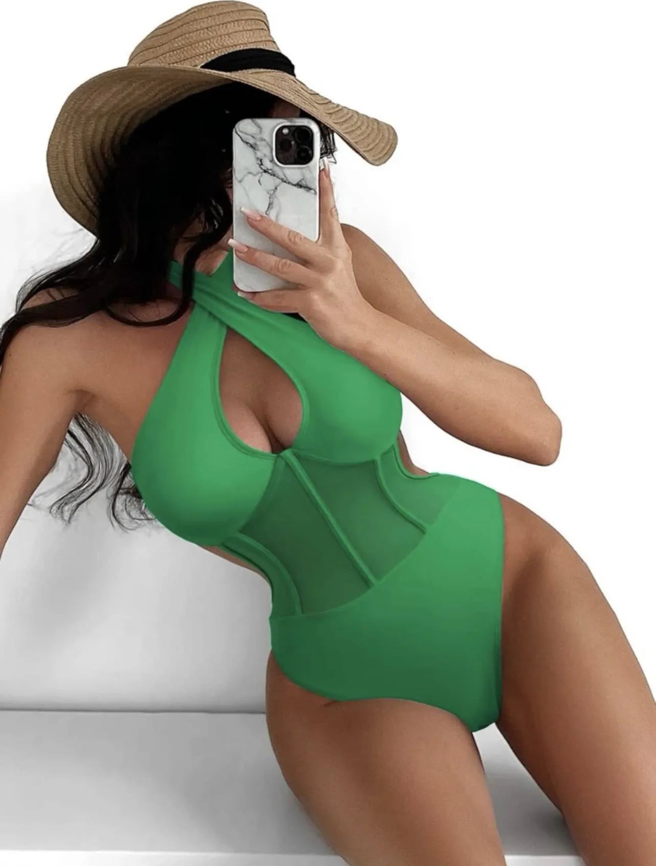 Ladies black one-piece swimsuit made from nylon and spandex blend fabric