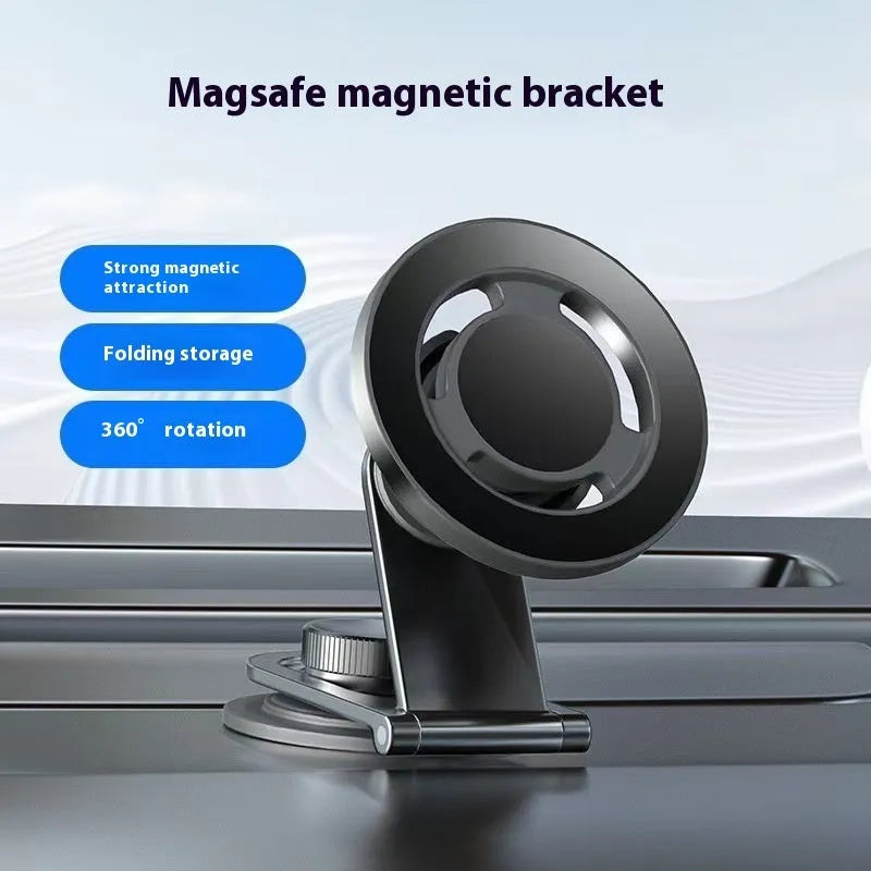 Aluminum alloy car phone holder titanium gray dashboard magnetic suction mount with Magsafe-style folding design