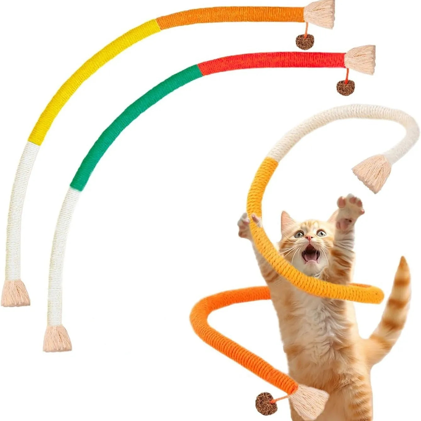 70cm cotton cat bite rope toy in purple, orange, or red/green colours for chewing and play