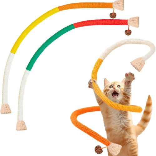 70cm cotton bite rope cat toy in three colour combinations: purple, orange, and red with green