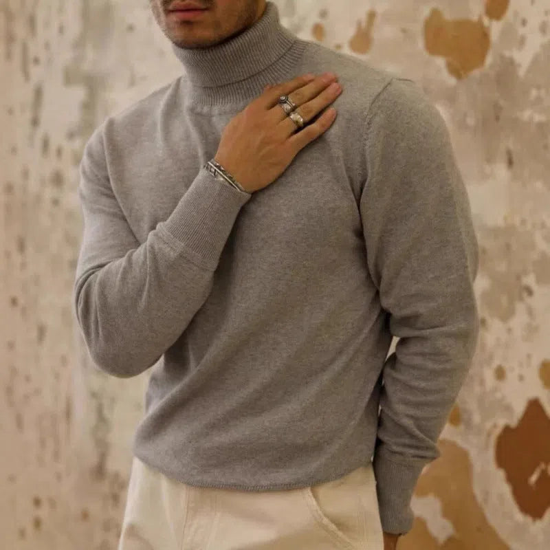 Men's cotton turtleneck sweater long sleeve knitwear in black, light business style