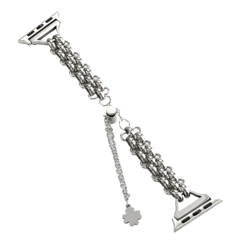 Stainless steel double row chain watch band for Apple Watch in silver colour