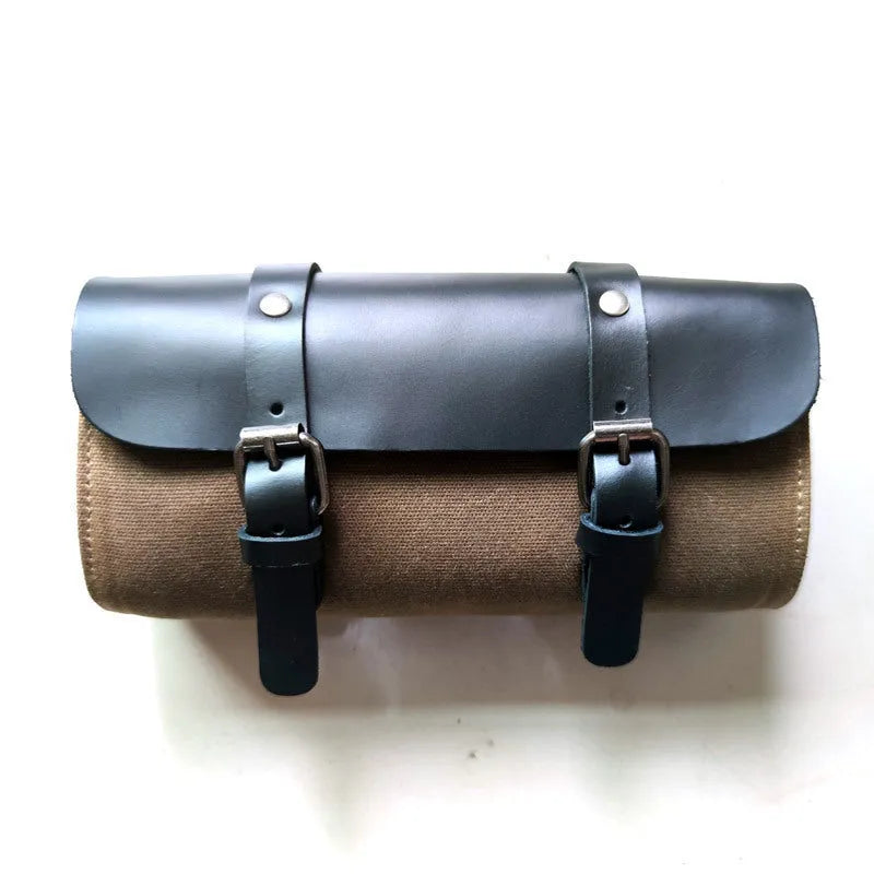 Camel Bag Knight retro cotton messenger helmet bag with organisational pockets in army green colour