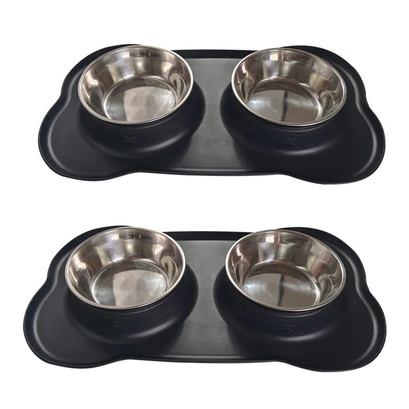 Large double dog bowl silicone mat set in chosen colour with stainless steel bowls