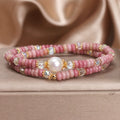Natural red rhodochrosite and imitation pearl bracelet with chalcedony lotus seedpod pendant for women