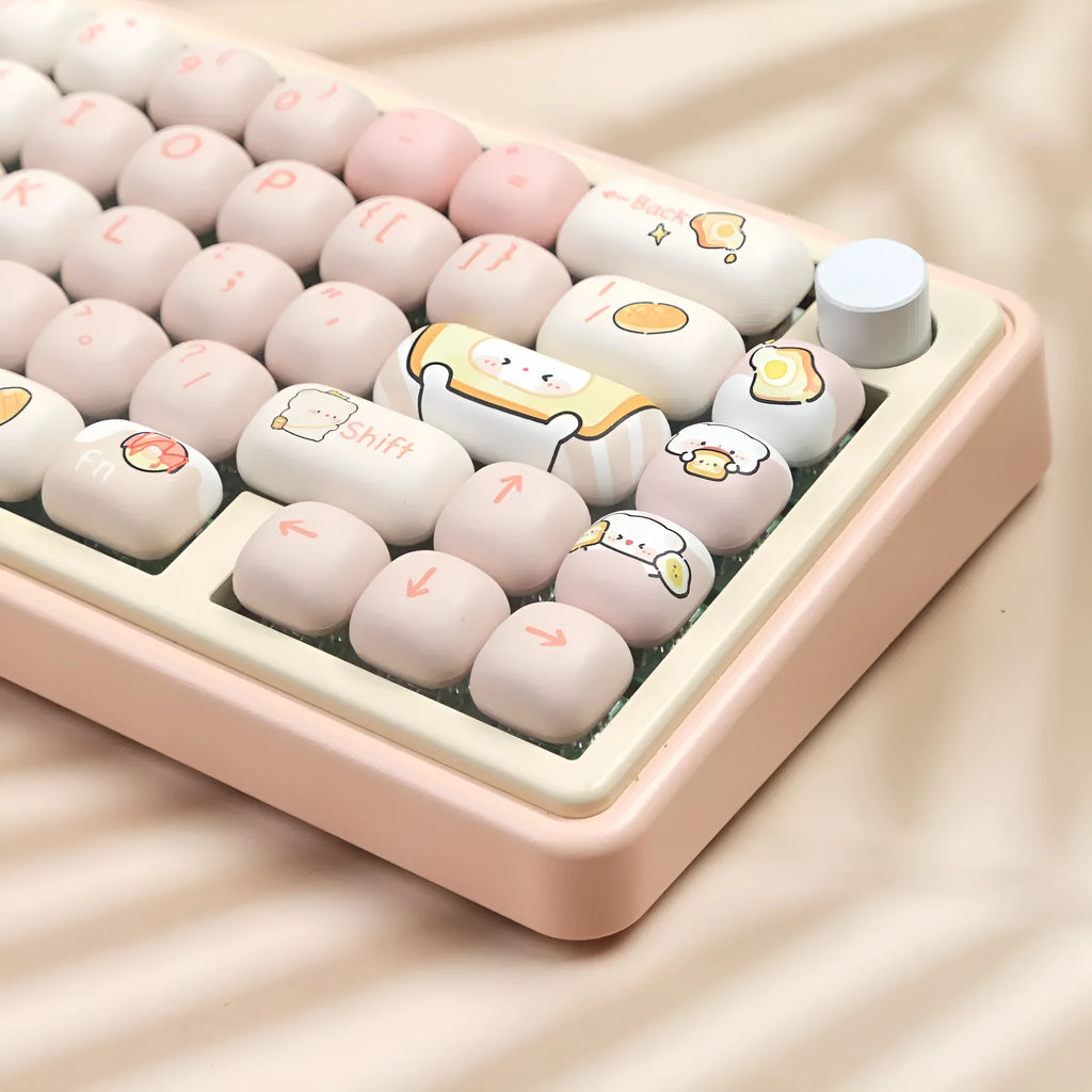 Full set of mechanical keyboard key caps with bread bear design, PBT material, thermal sublimation printing