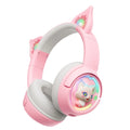 Wireless Bluetooth headset in pink with noise reduction, breathing light, and PC ABS build