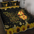 3 piece butterfly and sunflower quilt set with one quilt and two pillow shams in black microfiber polyester