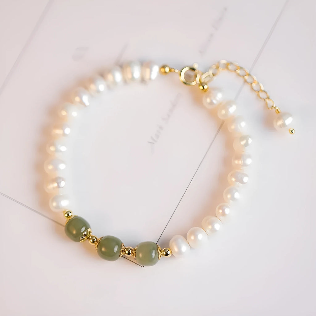Freshwater pearl bracelet with electroplated diamond charms in Korean style design