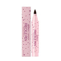 Close-up of a freckle pen with a dark brown cap and a precise 0.5mm felt tip for applying makeup faux freckles.