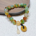 Yellow peacock agate and old mine topaz bracelet with peace buckle alloy setting 1 cm width women's national style