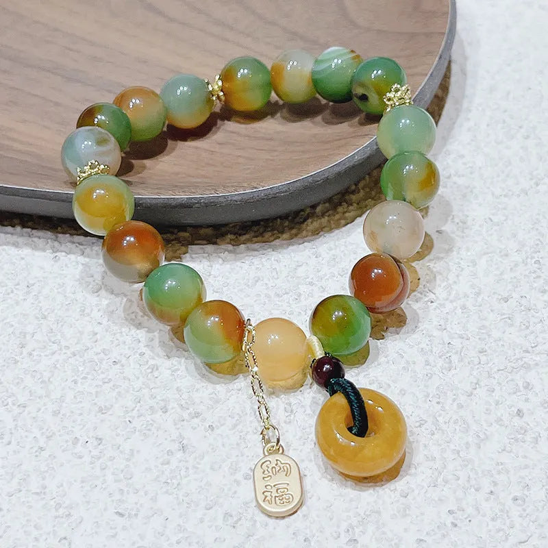 Yellow peacock agate and old mine topaz bracelet with peace buckle alloy setting 1 cm width women's national style