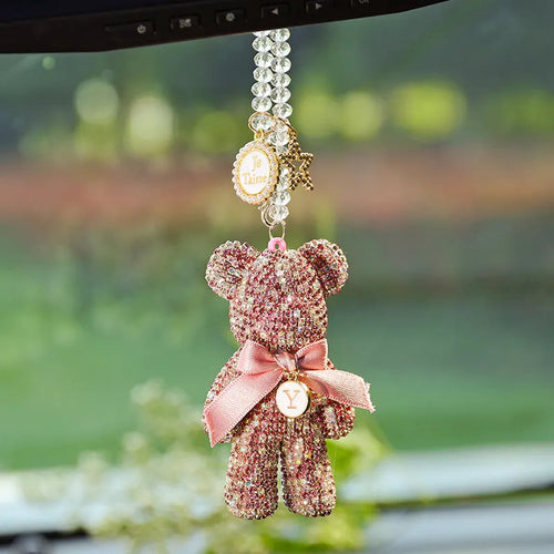 Violent Bear car rearview mirror pendant with crystal rhinestones in 5x9cm size