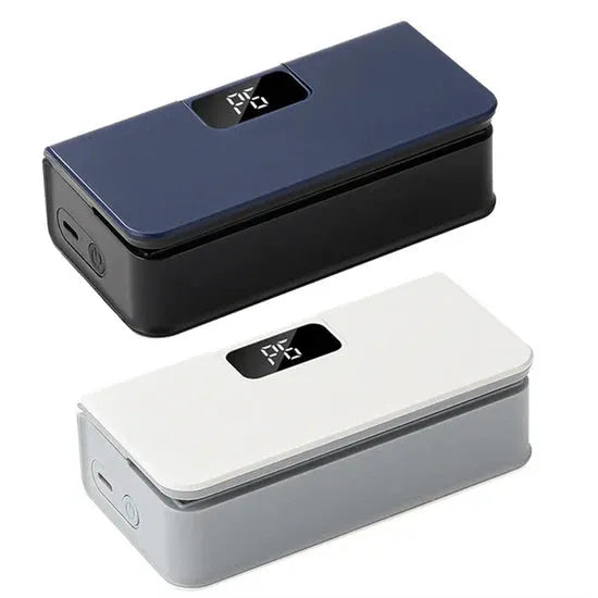 A small white handheld heat sealing machine for plastic bags on a plain background.