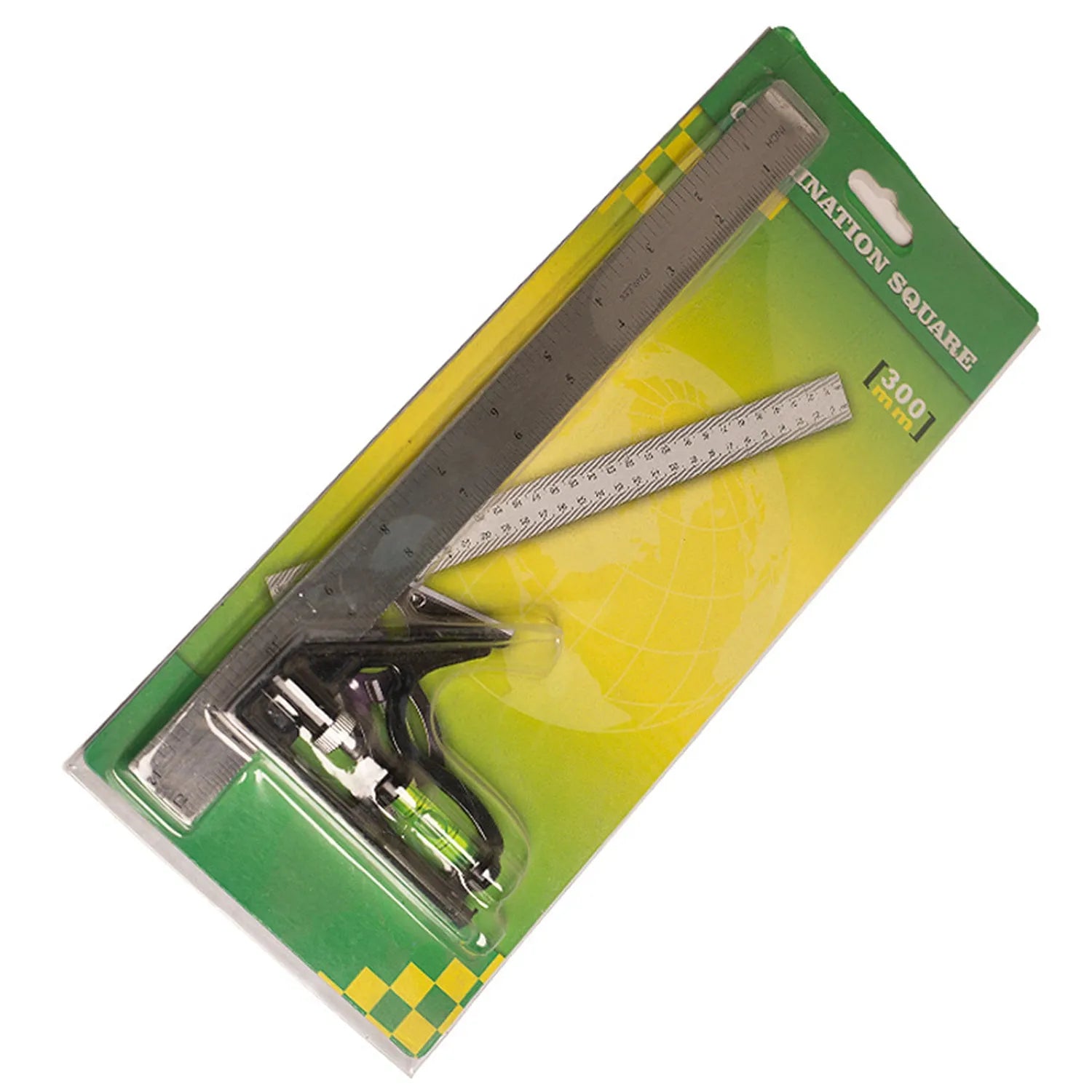 Two red metal combination angle rulers for civil surveying in transparent storage bag