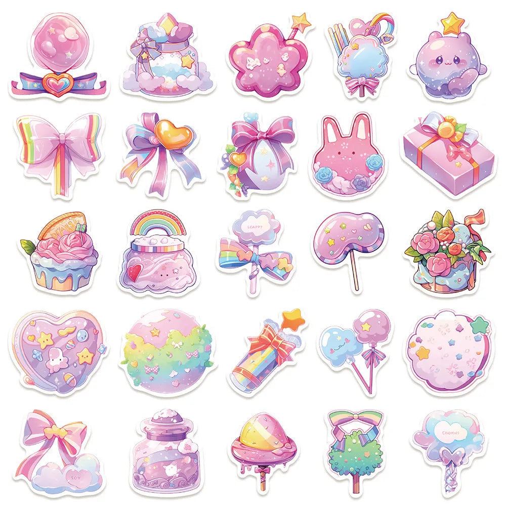 Pack of 50 cute candy-coloured decorative waterproof stickers for planners and journals.