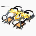 Pair of orange steel ten-teeth non-slip shoe cover crampons for snow ice traction