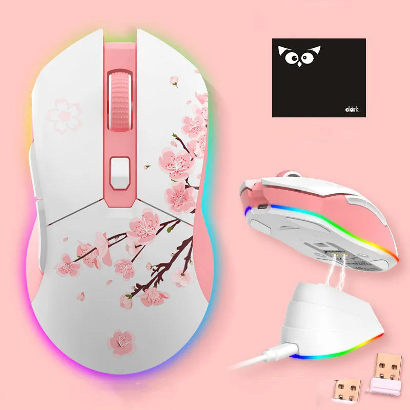 Lightweight wireless wired game mouse with 7 keys, 10m range, and included mouse pad