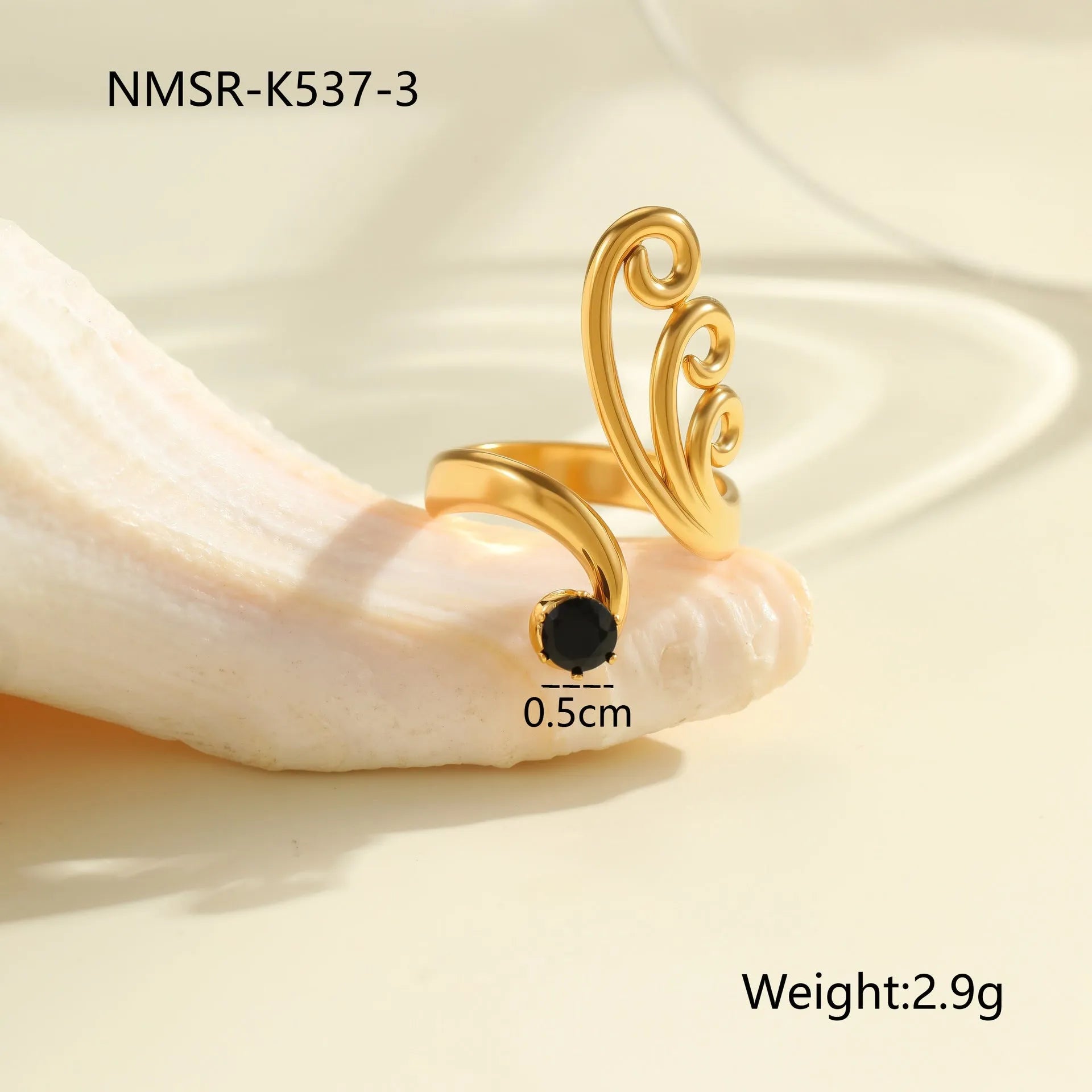Adjustable open mouth women's ring with geometric design and zircon accents on stainless steel band