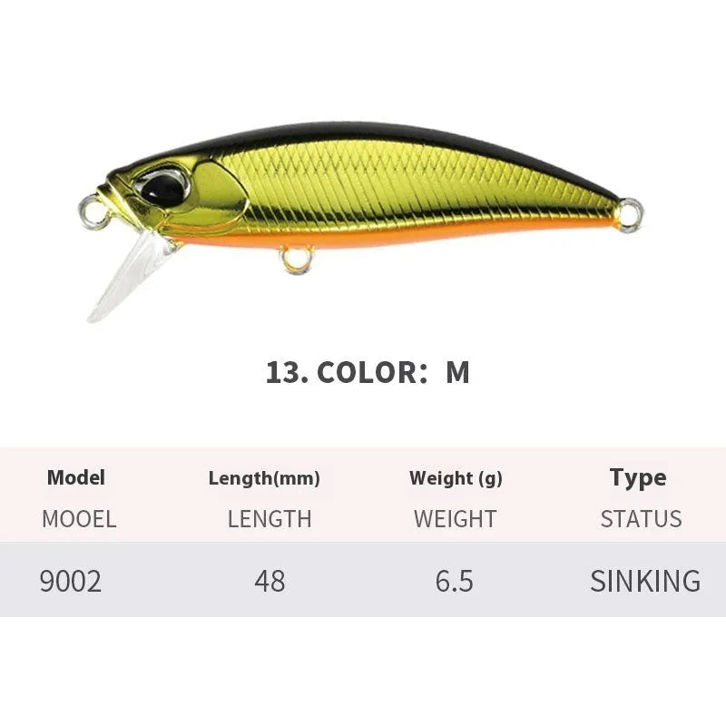48mm mino fishing lure for snakehead and mandarin fish in various colours.