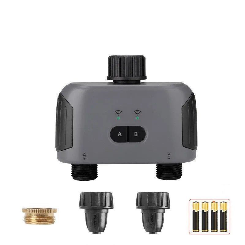 Bluetooth dual watering controller for mobile phone remote garden irrigation with hose connections