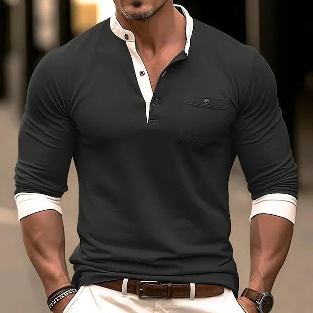Men's solid colour long sleeve cotton t-shirt on a hanger, shown in various colours.