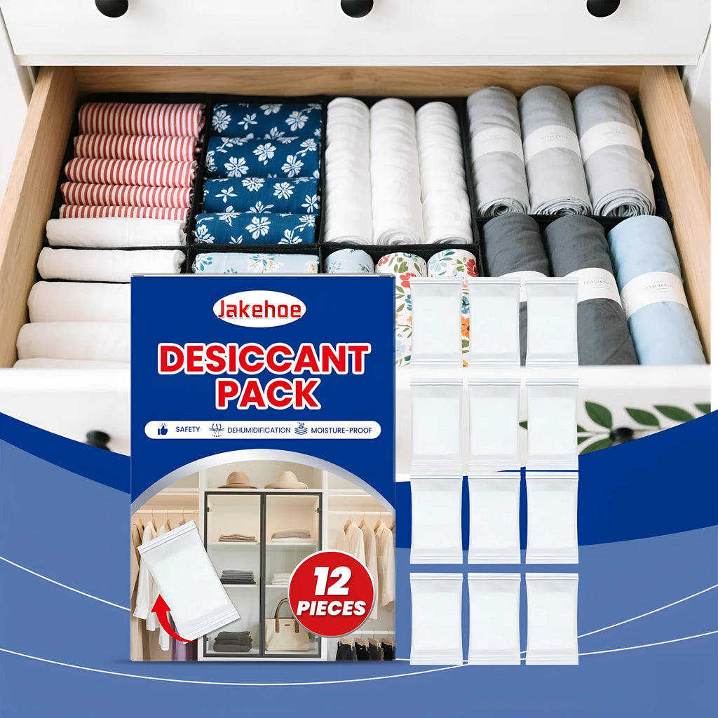 Pack of 12 white calcium chloride desiccant units for household moisture control