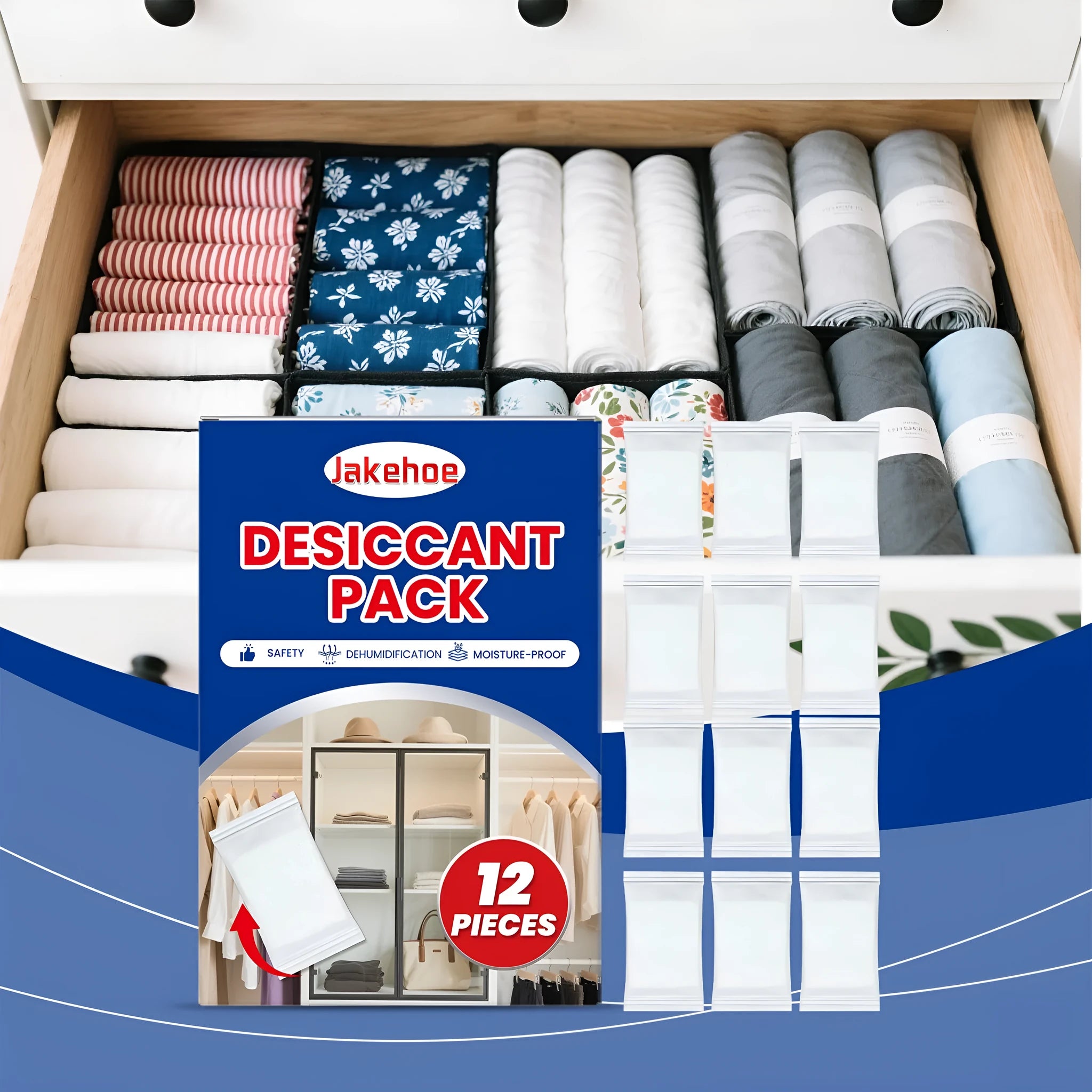 Pack of 12 white calcium chloride desiccant units for household moisture control