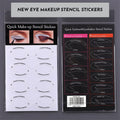 Set of four flexible, reusable eyeliner and eyeshadow stencil templates on a pink background.
