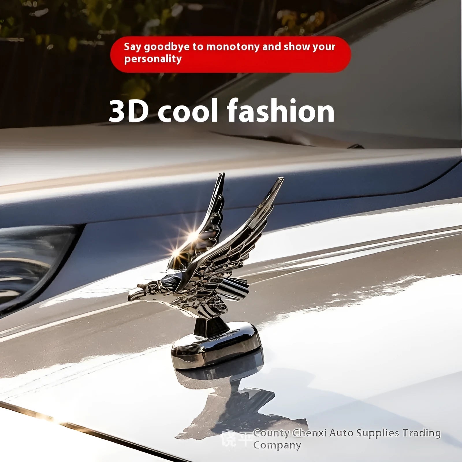3D eagle wing car hood decorative sticker in ABS plastic black colour 11 cm length
