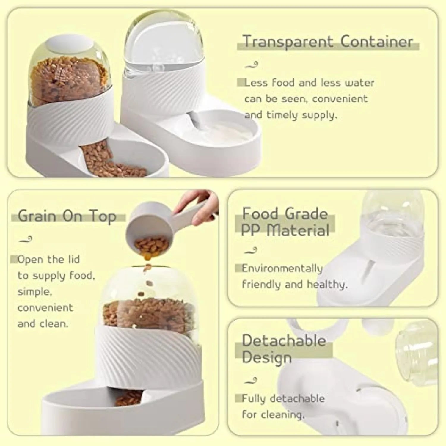 White automatic cat feeder and water dispenser set with wave-pattern design.